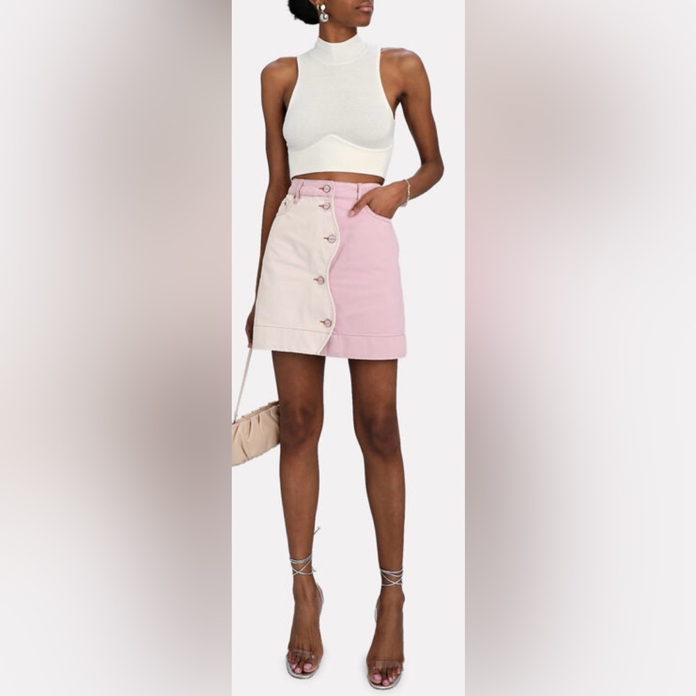 Ganni overdyed two-tone pink denim miniskirt